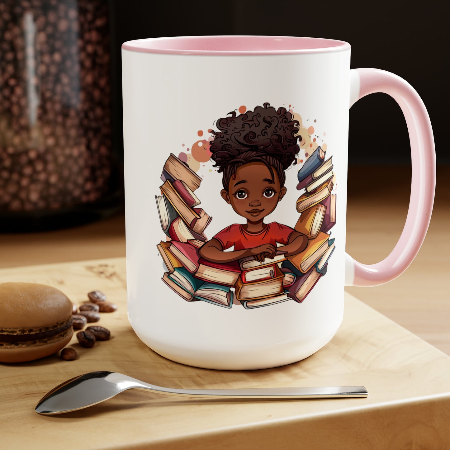Knowledge Princess Surrounded By Books 15 oz Two-Toned Mug