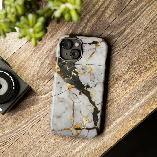Marble Style White Black and Gold Tough Phone Case