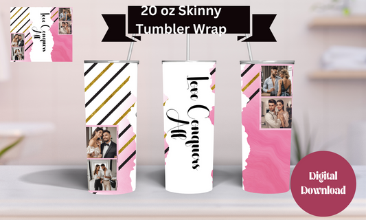 DIGITAL DOWNLOAD ONLY!!!! Pink striped photo editable 20 oz skinny tumbler wrap design