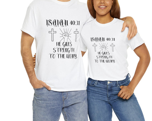 He gives Strength to the Weary Unisex Heavy Cotton Tee