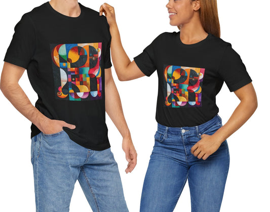 Unisex short sleeve crew neck circular squared abstract tee