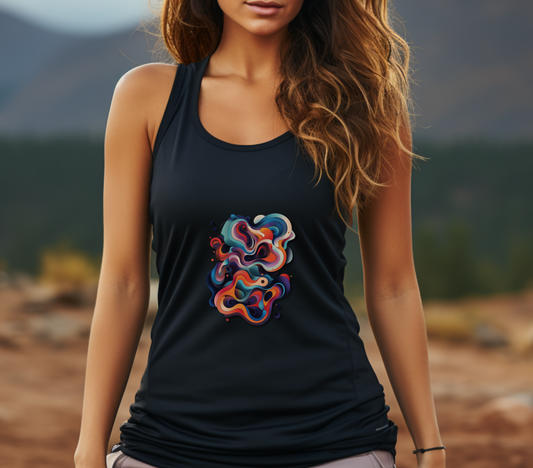 Ladies Squiggles sleeveless racer back abstract tank top